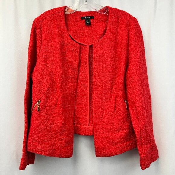 Alfani Womens Red Long Sleeve Open Front Zipper Pocket Blazer Jacket Size 14 - Picture 1 of 9